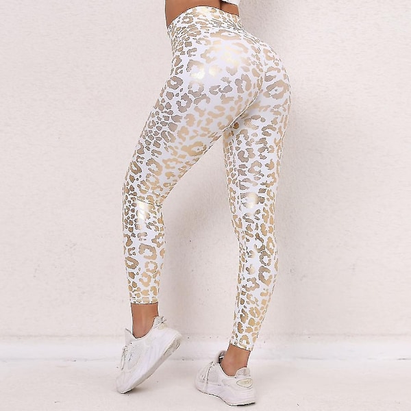 Yogabyxor för kvinnor, magkontroll, rumplyft, hög midja, yoga, fitness, gym, träning, korta byxor, leopard, svart, vitt, spandex, sport Black XL