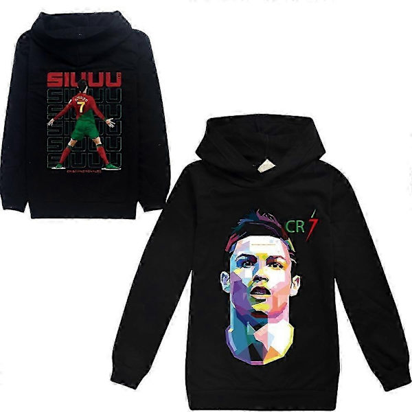 Cristiano Ronaldo Hoodie VM-drakt nr. 7 Julegaver Fotballstjerne Hoodie Jenter Gutter Hettestropp Genser Topper Barn Tenåringer-Perfekt Black 13-14years