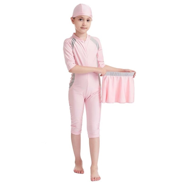 Perfekta flickor Barn Baddräkt Modest Swim Swimwear Långärmad Set - Perfet Pink