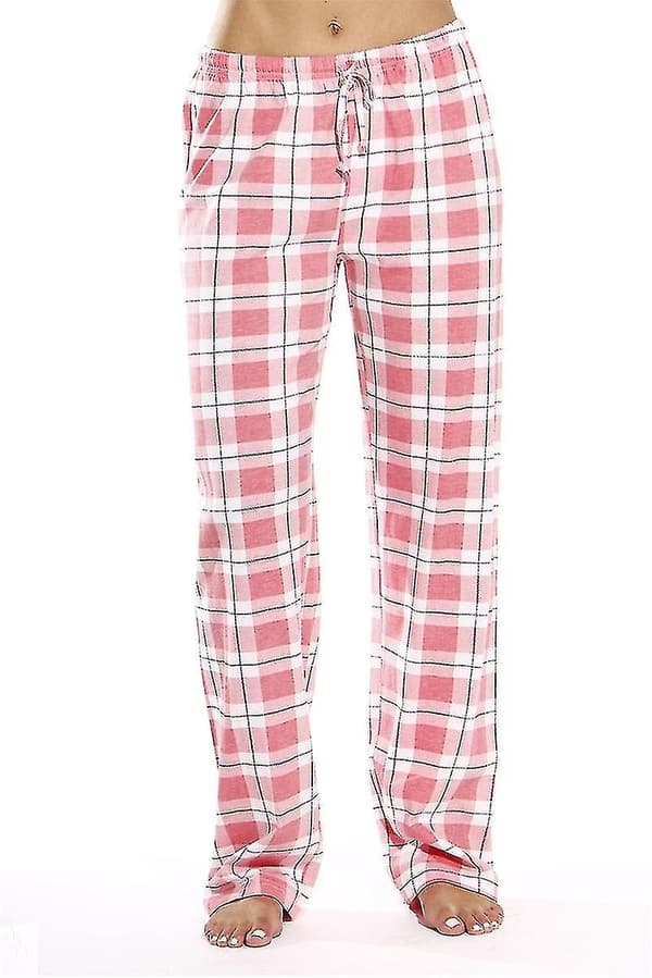 Dame Pyjamasbukser med lommer, bløde flannel ternede pyjamasbukser til kvinder CNMR pink S