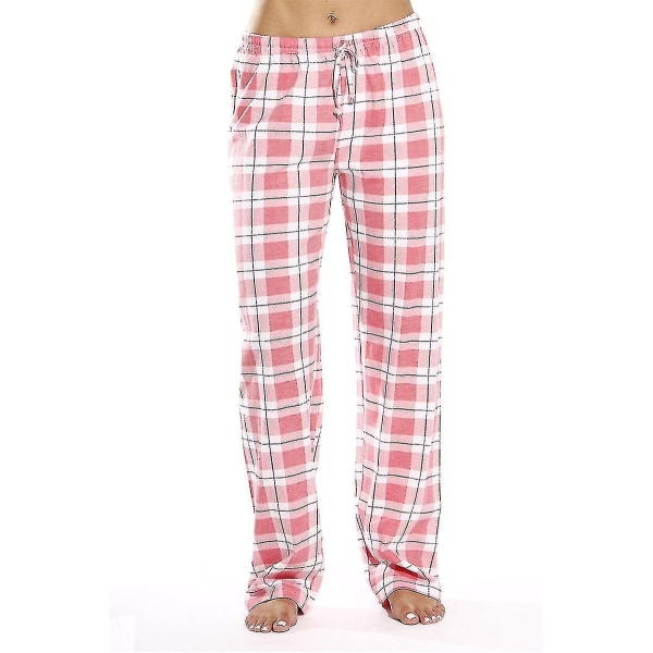 Pyjamasbyxor för kvinnor med fickor, mjuk flanell rutiga pyjamasbyxor för kvinnor CNMR pink S