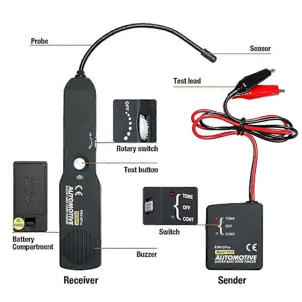 Biltråd Kortslutning Åben Kreds Detektor Kreds Detektor Strømkabel Tester Tracer EM415PRO Scanner Diagnostisk Instrument