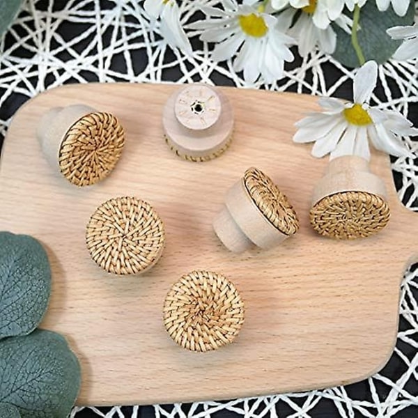 8 stk Boho Rattan Kommode Knopper Træ Skuffe Knopper Håndlavede Vævede Møbel Knopper 40mm Skab Kommode Håndtag