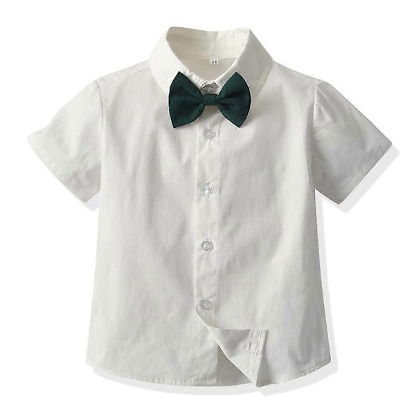 top and top Muoti taapero Lapset Lasten Herrasmies Vaatesetti muodollinen Valkoinen Lyhythihainen Paita Rusetilla+Haalarit Rento Puku-Täydellinen Wind Red 150cm