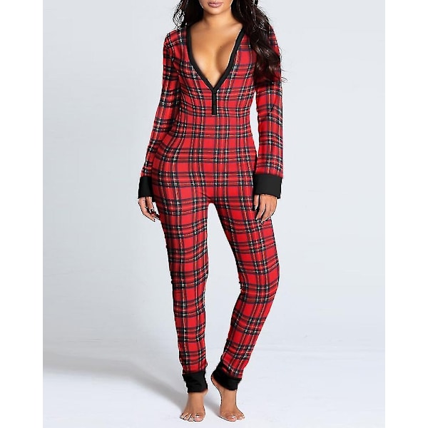 Bedst Sælgende Kvinders Én-delt Pyjamas med Åben Ryg for Praktisk Design - Perfet RED CHECK XL