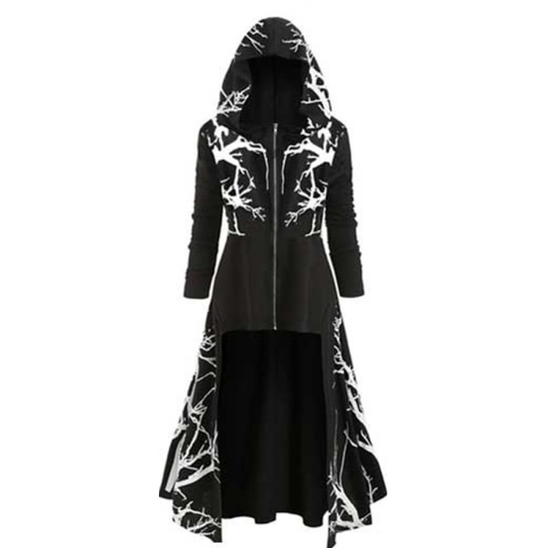 Halloween Cosplay Cape Hooded Coat Print Coat för vuxna - Perfet Black L