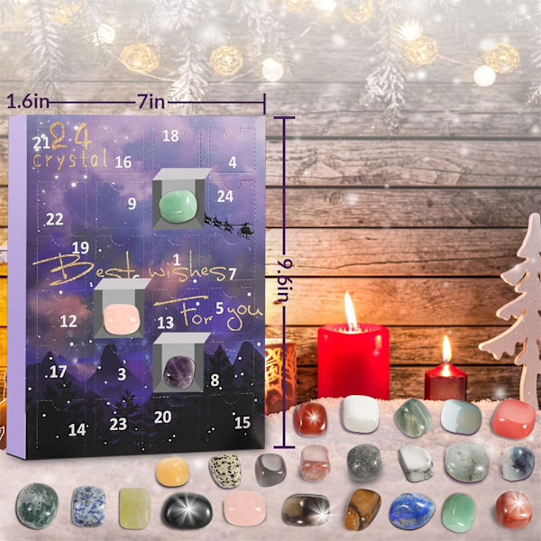 Adventskalender 24 dages overraskelsesæske Naturlig krystal ædelsten til fødselsdag Xmas Piger Drenge - Perfet default