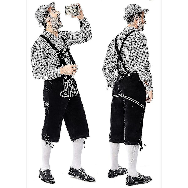 Traditionell Oktoberfestdräkt för män - Rutiga Skjorta, Broderade Byxor och Hatt - Perfekt black XL