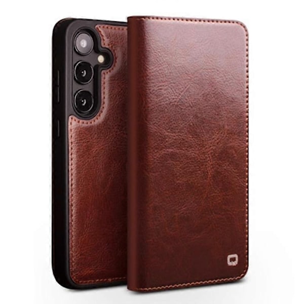 Kompatibel med QIALINO Läder Telefonfodral - Perfekt Brown For Samsung Galaxy S25 5G
