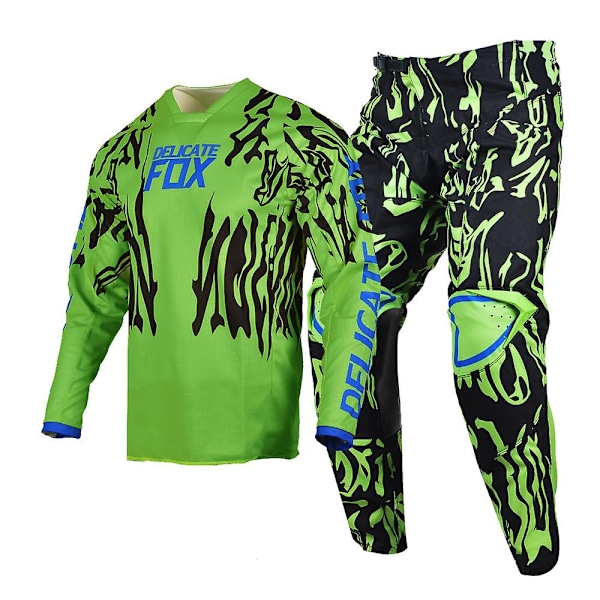 Delicate Fox 180 360 Jersey Byxor Utrustningsset MX Combo Motocross Bmx Dirt Bike Outfit ATV UTV Cykeldräkt Enduro Kit för Män - Perfekt Green Pant 40 Jersey XXXL