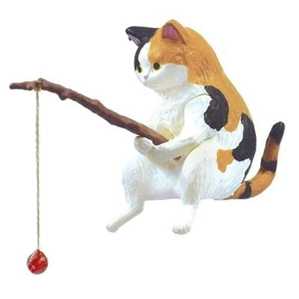Fiskande Katt Ornament Akvarium Dekoration Akvarium Landskapsarkitektur Tecknad Katt Staty Mini Resin Figurin Hemdekorationer-Perfet style one