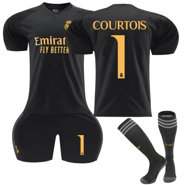 2023-2024 Real Madrid Bortefotballdrakt for barn nr. 1 Courtois - Perfekt 12-13 years