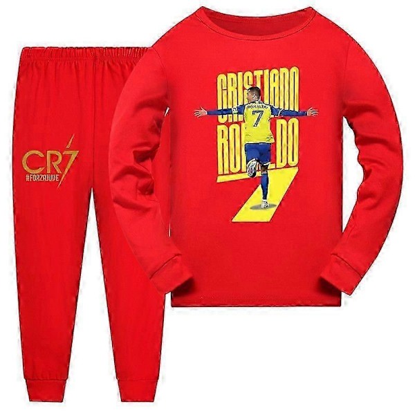 Barn CR7 Ronaldo Bomulls pyjamas topp+Byxor Sovkläder Nattkläder Set Ålder 2-14-Perfekt red 120