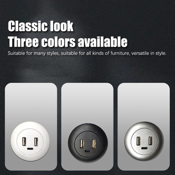 Innebygd Desktop USB TYPE-C Lader Møbeluttak Multifunksjonell-Perfet Black