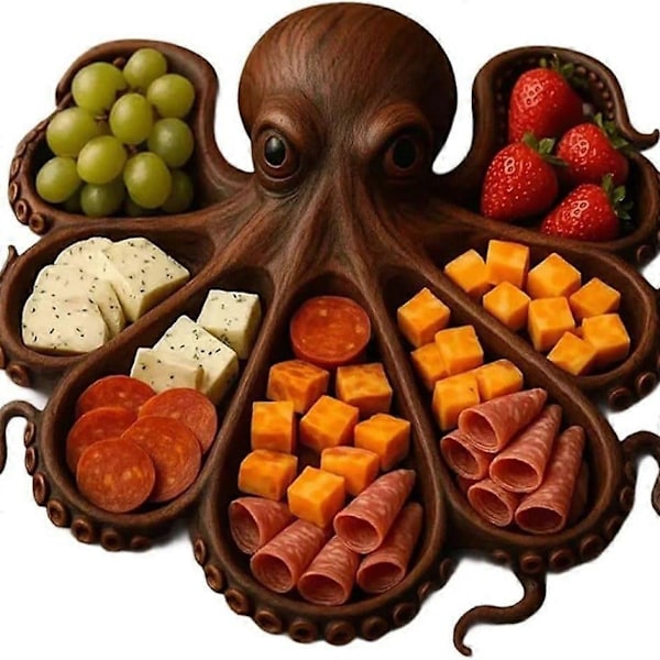 Bleksprut Charcuterie-fat, hav-tema ost- og brødbrett, nyskapende unikt serveringsbrett for ost, kjøtt, frukt - Perfekt B
