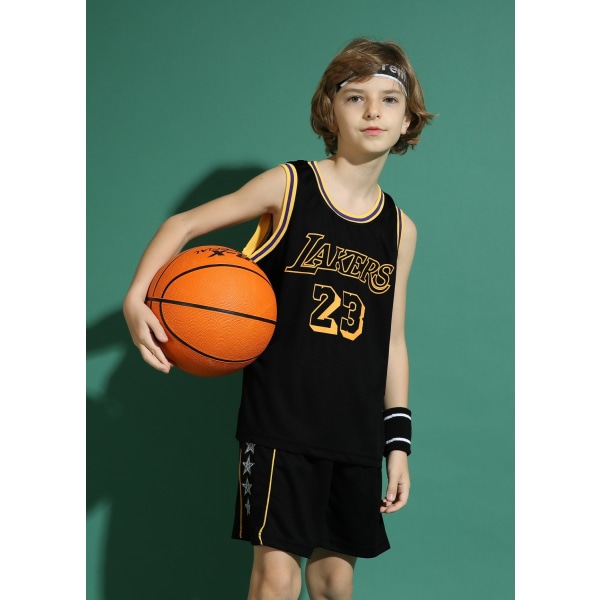 LeBron James No.23 Basketball Jersey Sæt Lakers Uniform til børn Teenagere - Perfet Black XS (110-120CM)