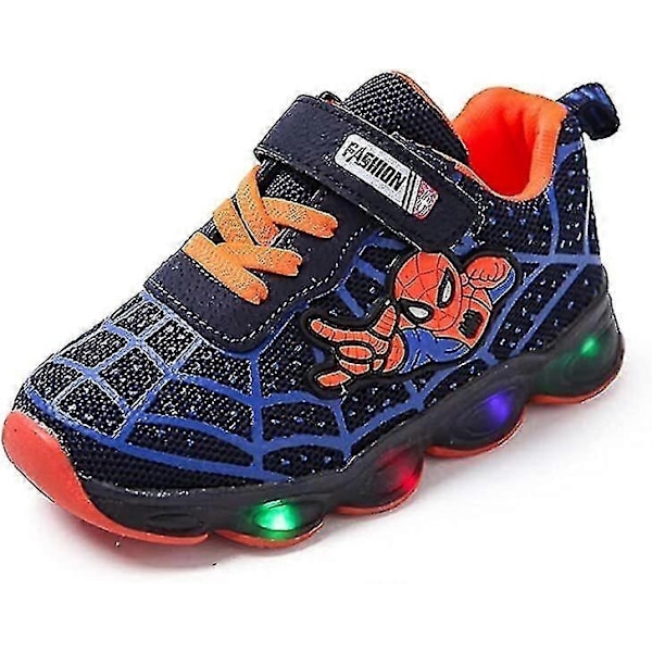 Barn Sportskor Spiderman Lysande Sneakers Barn LED Självlysande Skor för Pojkar - Perfekt Blue 24