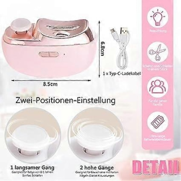 Automatisk nagelklippare med ljus, elektrisk automatisk nagelsax, elektrisk nagelklippare för barn, USB elektrisk nagelklippare, elektrisk nagel-Perfet