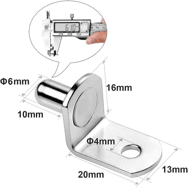 50 kpl 6mm nikkelipinnoitetut metalliset hyllyn tukitapit L muotoinen puu- tai lasihyllyn kannatin kaappikaappikaappi kaappi kirjahylly- Perfet