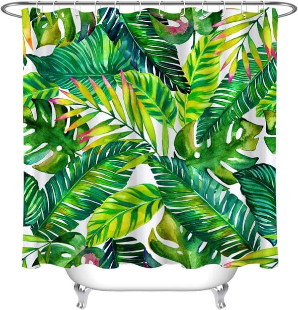Tropiskt gröna blad duschdraperi 180 cm brett x 200 cm högt - Perfekt