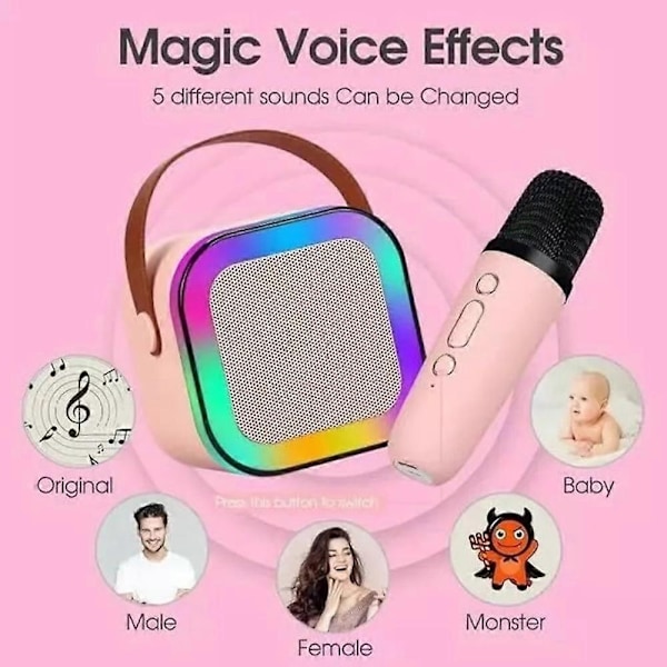 Mini Karaoke Maskine, Mini Karaoke Maskine med 1/2 Trådløs Mikrofon - Perfekt black Single microphone