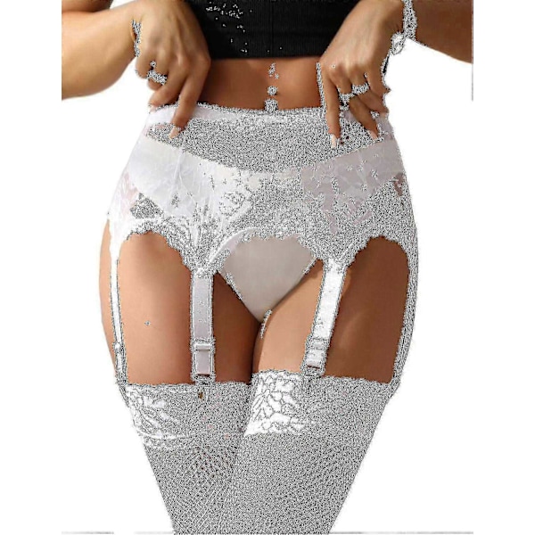 Dam Garterbälte Plus Size Spets Garter och 6 Metallklämmor Justerbara Underkläder Garter Hängslen U-Perfet WhiteA 4XL