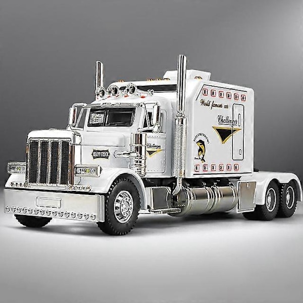 1:24 Peterbilt 389 Traktor Lastbil Legering Modellbil Leksak Diecasts Metall Gjutning Ljud och Ljus Bil Leksaker för Barn Fordon-Perfekt White