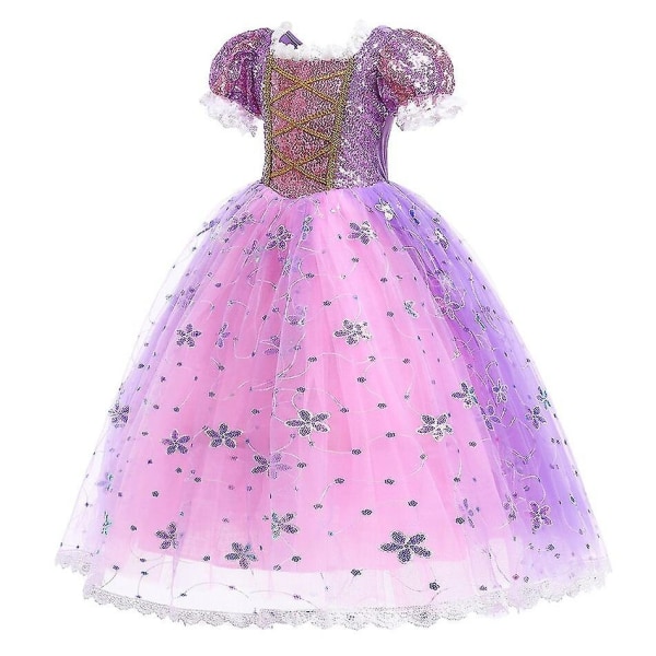 Prinsessa Rapunzel-mekko tytöille Tyylikkäät violetit mekot Tyylikkäät karnevaaliasut Lasten juhlapuvut Halloween-roolileikit - Perfet 4Y Tag-120 Rapunzel Sets 04