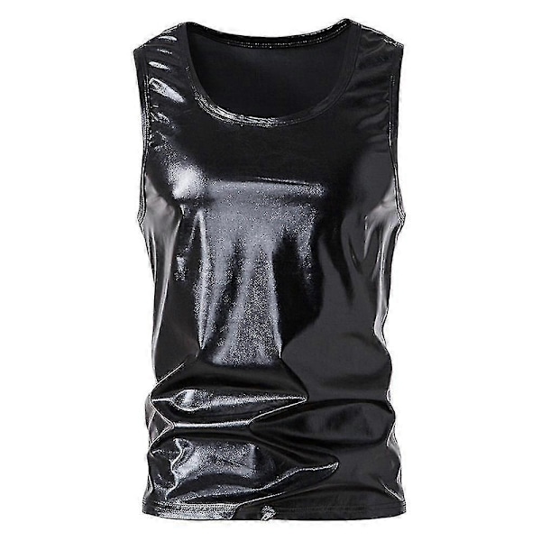 Mænds U-hals Glansløs Ærmeløs Glitter 70'erne 80'erne Disco Party Tank Top Casual Tank Top - Perfekt Black