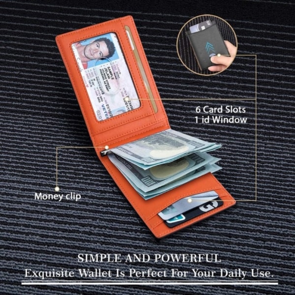 Minimalistisk Slim Plånbok För Män Med Money Clip RFID Blocking Fr - Perfet Orange & Black