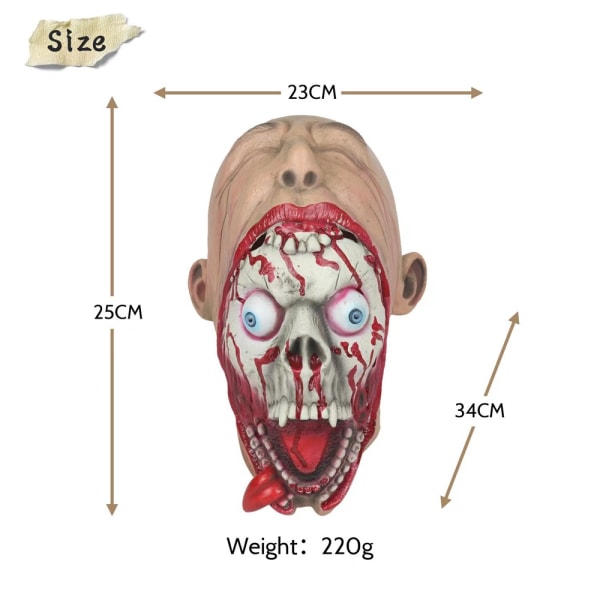 Zombie Latex Cosplay Mask Halloween Mask Huvudbonader för fest - Perfet