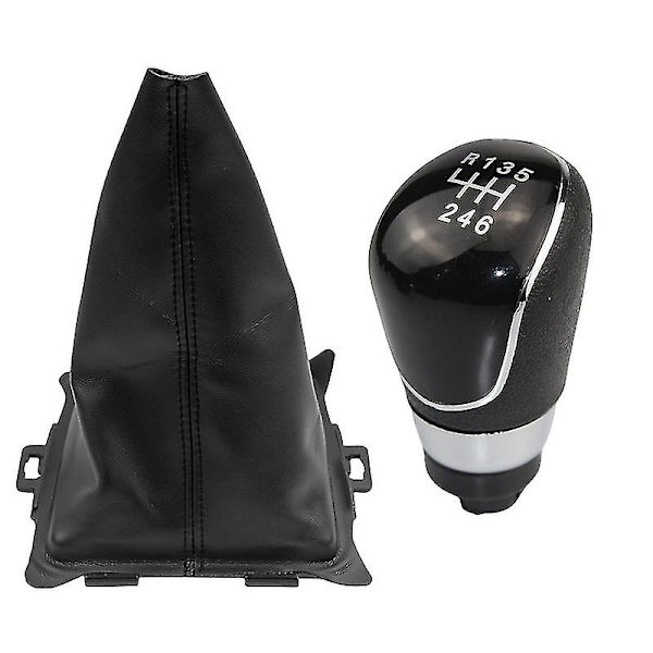 Växelspaksknopp, dammskydd, fodral, krage för Ford Fiesta 2008 2009 2010 2011 2012 - 5/6-växlad manuell - Perfekt 6 Speed Black