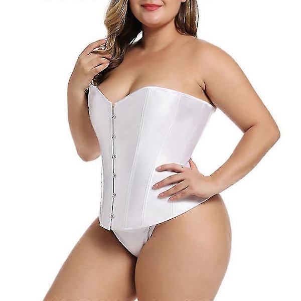 Kvinners Bustier Korsett Topp Sexy Lingerisett Svart Satin Midje Cincher-Perfet WHITE S