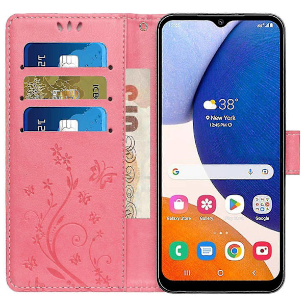Kompatibel med Samsung Galaxy A55 5G Sommerfugl Læder Etui Telefon Cover med Stand Wallet-Perfet Pink