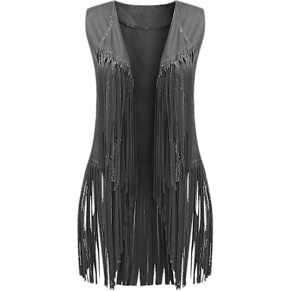 70-tals Toppar Kompatibla Kvinna Cowgirl Skjorta Disco Fringe Väst Jacka-Perfekt Dark Gray XXL