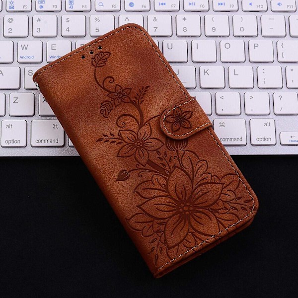 Etui Kompatibelt med Xiaomi Redmi Note 11s Preget Lilje Flip Lommebok Premium PU Lærdeksel med Kortholder-Perfekt Brown