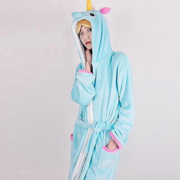 Tecknad Nattlinne Flanell Giraff Badrock Tiger Pyjamas Känguru Hemmakläder-Perfet blue pegasus nightgown M
