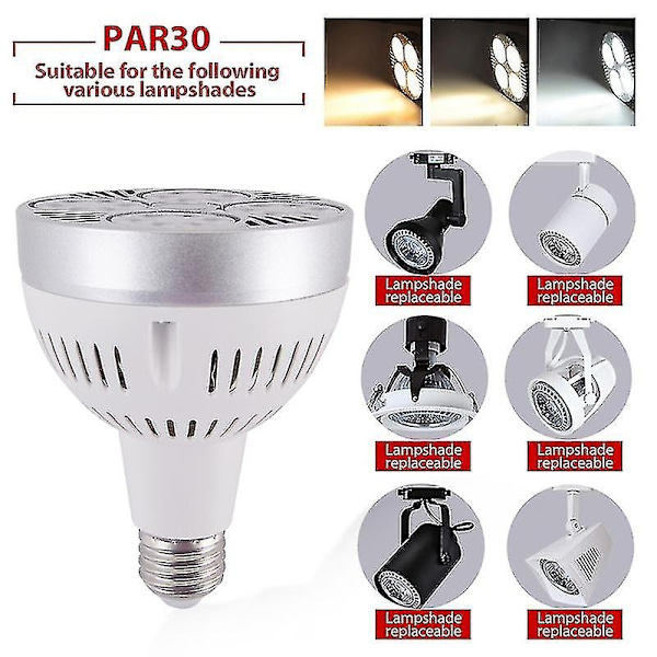 E27 35w P30 Par30 LED-lampa Super Ljus Spotlight för Hem Studio Jikaix-Perfet Black Case White Light.