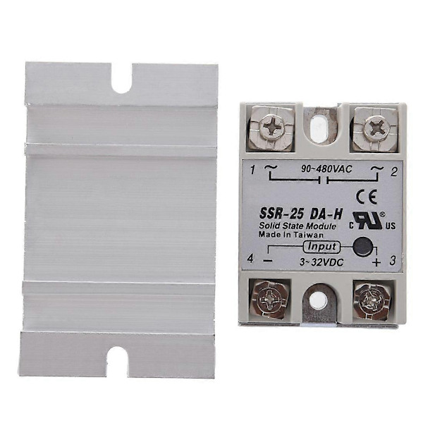 Solid State Relä SSR-25DA-H 25A 3-32V DC 90-480V AC med Kylfläns - Perfekt