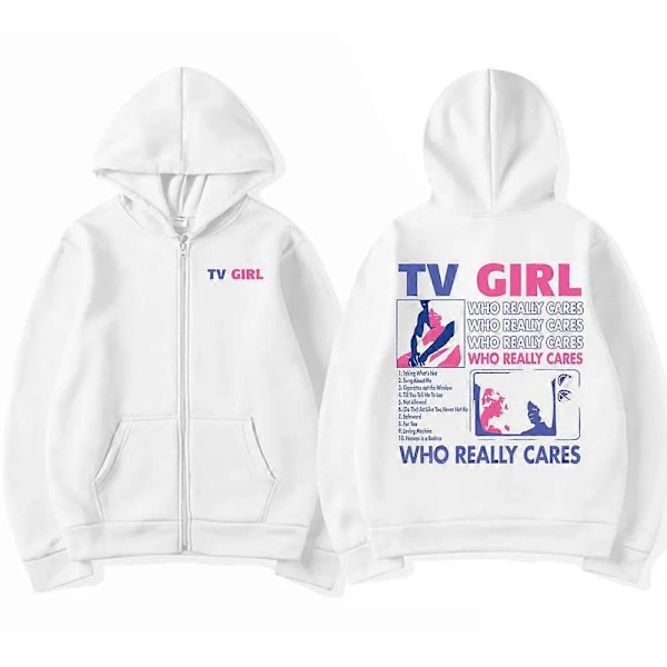 TV Girl Who Really Cares Grafisk Print Lynlås Hættetrøje Mænd Kvinder Mode Casual Oversized Lynlås Jakke Herre Fleece Sweatshirts-Perfet LLM-Black-R0638 M