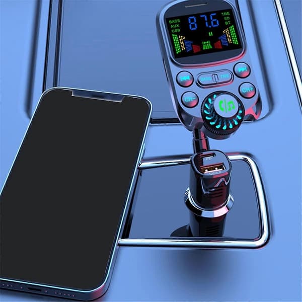 Bluetooth-kompatibelt bilsæt lighter håndfri FM-sender AUX Audio trådløs MP3-afspiller PD QC3.0-Perfet