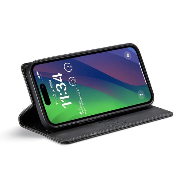 Covers Wallet Etui til iPhone 15 AUTSPACE A01 Læder Stand Etui med RFID-blokerende Kortholder - Sort-Perfet