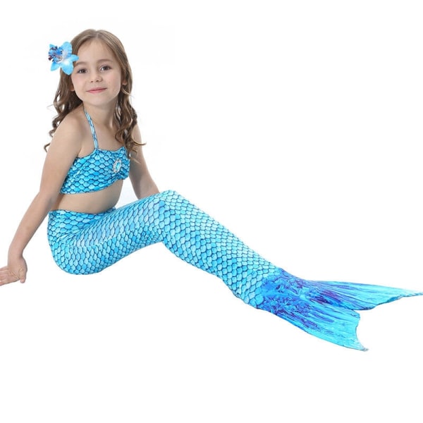 Vandsportsbadedragtsæt til børn / Mermaid-badedragt med tryk - Perfet Blue 140CM