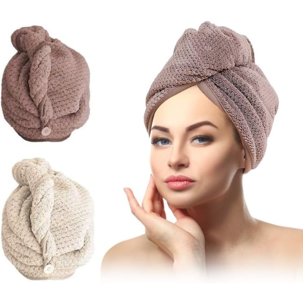 Turban håndklæde, hår turban, håndklæde hår, håndklæde håndklæde, hoved Pink+brown