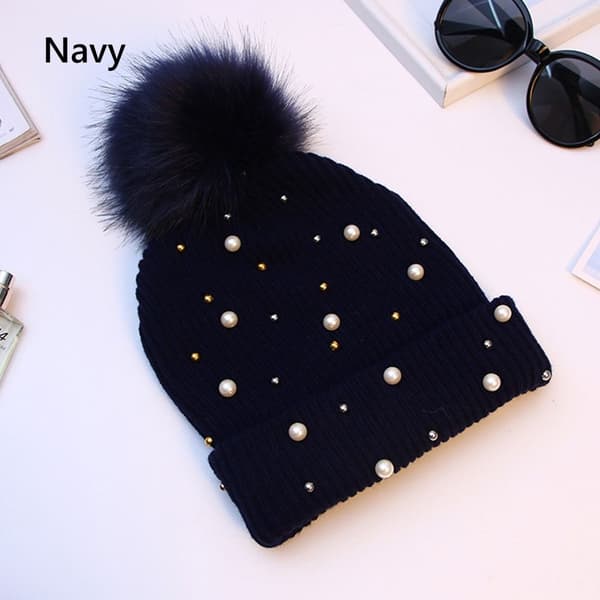 Damehatt Perlestrikket hatt NAVY - Perfet