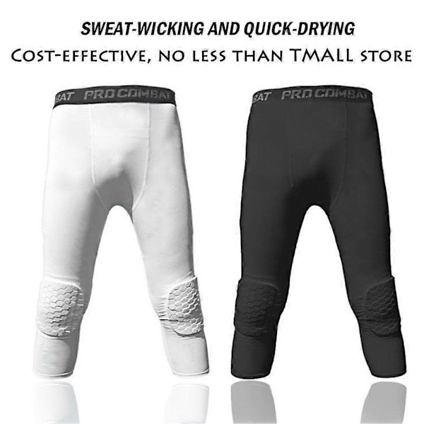 Män Säkerhets Anti-kollision Byxor Basketbollsträning 3/4 Tights Leggings med Knäskyddsskydd Sport Kompressionsbyxor-Perfekt Black M