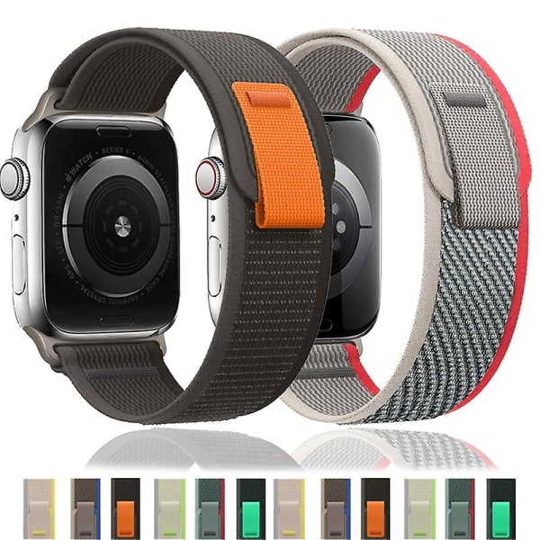 Velegnet til Trail Loop Strap til Apple Watch Band Ultra 8 7 6 5 3 Ur 49mm 45mm 40mm 44mm 41mm 42mm 38mm Nylon Correa Armbånd Iwatch Series Watch Orange with green 42mm 44mm 45mm 49mm