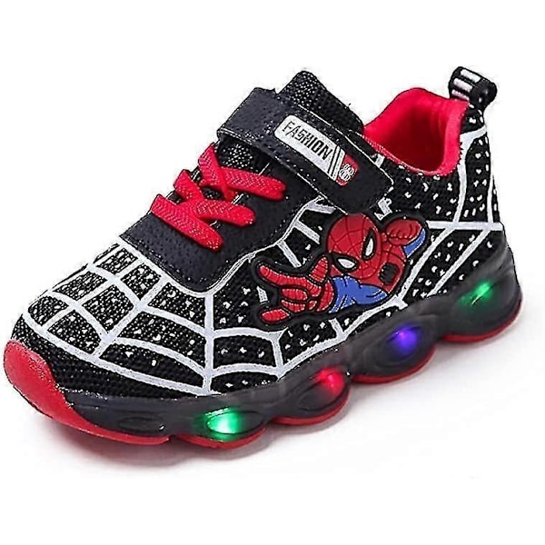 Barn Sportskor Spiderman Lysande Sneakers Barn LED Självlysande Skor för Pojkar - Perfekt Black 35