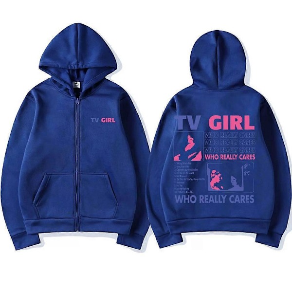 TV Girl Who Really Cares -graafinen vetoketjullinen huppari miehille ja naisille, muodikas, rento, ylisuuri vetoketjutakki, fleece-collegepaita miehille - Perfet LLM-Black-Z03135 XXL