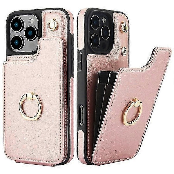 Kompatibel med iPhone 16 Pro Max Deksel Kortholder Støtte PU+TPU Telefondeksel med Skulderstropp - Perfekt Rose Gold